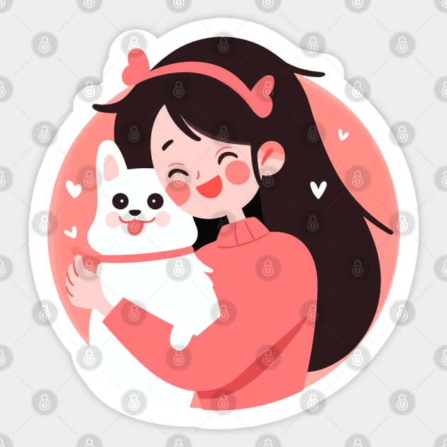 Just a Girl and her white dog Sticker by Sara-Design2